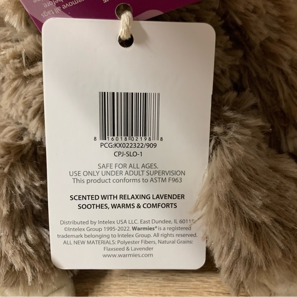 New! Warmies Sloth Jr Plush Microwaveable Heat Pad Lavender Heating - Picture 9 of 11